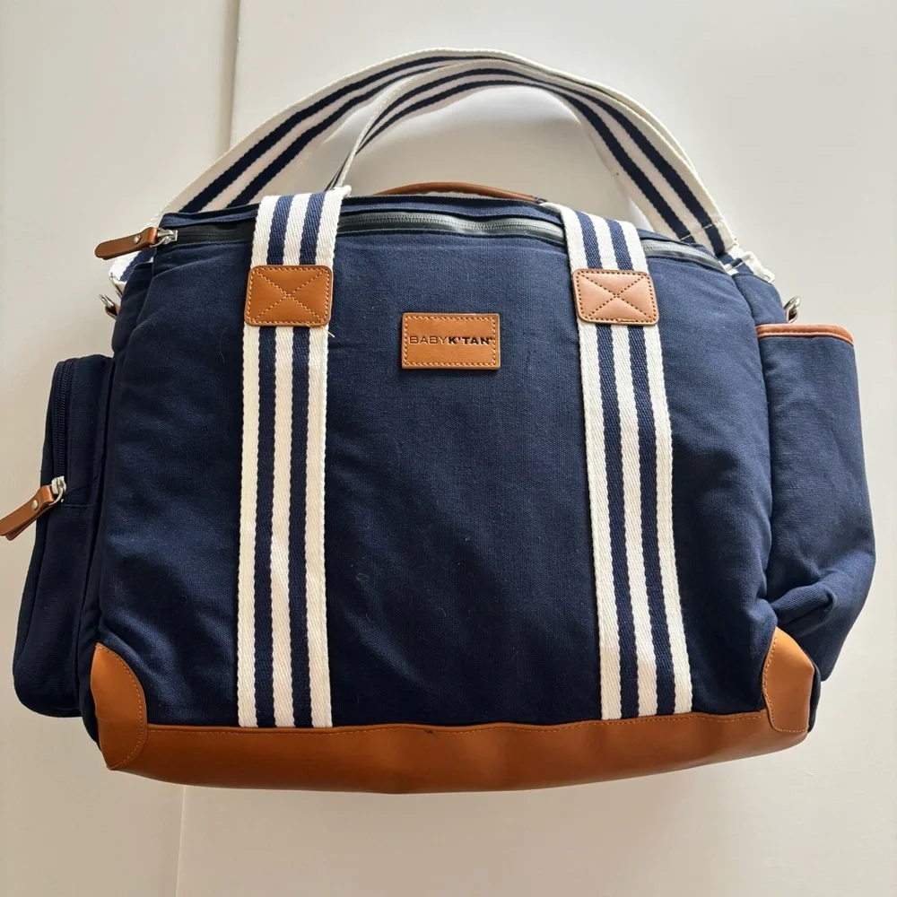 Baby K’tan Navy Canvas Diaper Bag Tote Insulated Bottle Pocket Paci Pouch